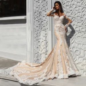 Blush Lace Bridal Dresses Nude Wedding Gowns Bride's Prom Evening Dress Es2018 - Suzhou Leader Apparel Co., Ltd. - China
