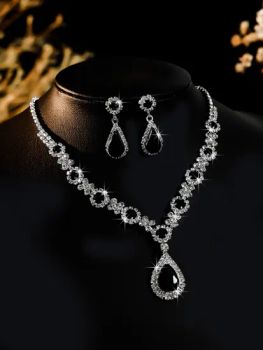Hot Sale Glamorous Bridal Jewelry Set Luxurious Rhinestone Crystal Necklace Earrings - Kozen International Ltd - China