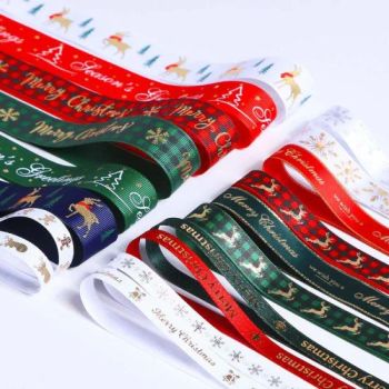 Wholesale Custom 2.5cm Satin Ribbons Roll Christmas Cake Personalized Embossed Patterned Printing Grosgrain Ribbon for Gift Wrap - Ningbo General Union Co., Ltd. - China