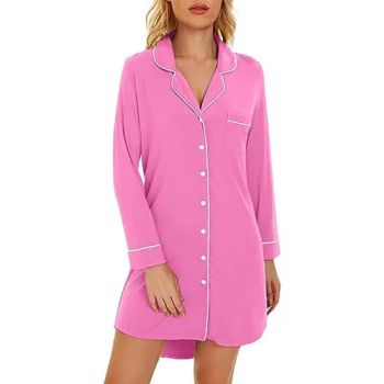 Women's Plus Size Sleepwear Button Front Contrast Binding Pocket Satin Nightdress - Keenago Holdings Limited - China