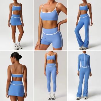 Wholesale 6 Piece Patchwork Workout Sets Striped Compression Yoga Outfits for Women, Casual Stretchy Jogging Tracksuits Gym Tennis Wear Athletic Clothing - Dongguan Tianchen Garment Technology Co., Ltd. - China