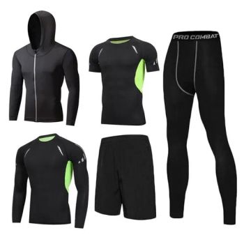 Men Five-Piece Quick-Drying Running Set Tights Fitness Apparel Clothes Sports Wear - Market Union Co. Ltd. - China