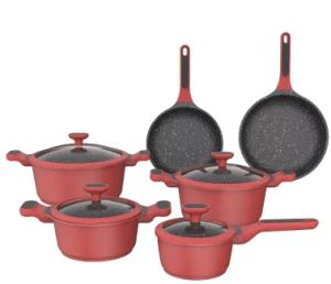 10PCS Aluminum Cookware Nonstick Marble Coating Cast Aluminum Cookware Sets with Lid Red - Ningbo Maxtor Houseware Manufacturing Co., Ltd - China