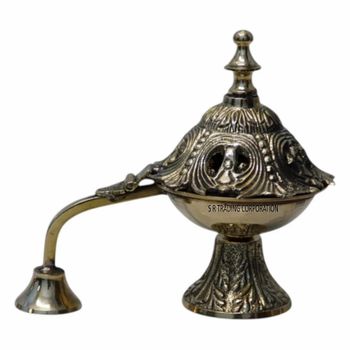 Polished Brass Charcoal Incense Burner Material Brass Length 12.5 cm Color Polished Size/Dimension 10x12.5 cm Packaging Type Well - S R Trading Corporation - India