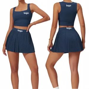 Custom Logo Sports Tank Bra Pleated Tennis Skirts with Hidden Pockets Shorts Pickleball Golf Tennis Wear Suit for Women - Quanzhou Huangbo Import and Export Co., Ltd - China