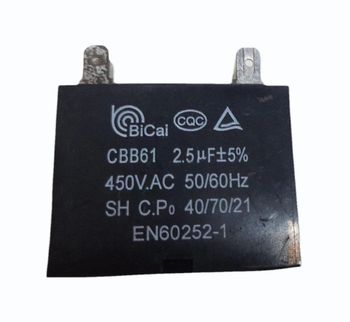 Ceiling Fan Capacitor, For Fans, 2.5 MFD Brand BiCal Terminals 2 Voltage 450 V Material Plastic Capacitance 2.5 MFD Usage/Application - Reliable Solutions - India