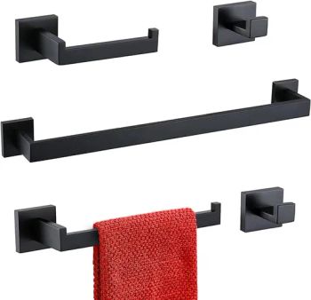 Sanitary Fitting Combo Storage Matt Black Bath Accessories Rack Bathroom Hardware Set - Shengze Industry Limited - China