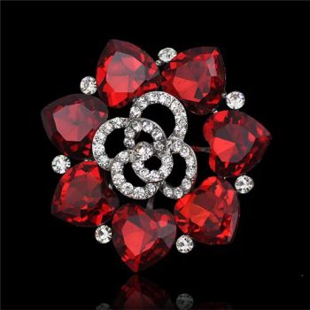 Elegant Flower Shapeed Red Rhinestone Brooches for Wedding Invitation - Yiwu Beauty Jewelry Factory - China