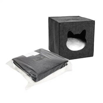 Foldable Fleece Cube Bed with Fun Cat Shaped Entrance Cat House - NINGBO EAST ISLAND IMPORT & EXPORT CO., LTD. - China