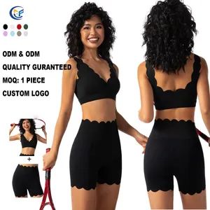 Custom Scallop Series Yoga Sets Gym Workout Breathable Sport Bra Suit for Women Fitness Short Pants Sports Wear - Xiamen Morphy Technology Co., Ltd. - China
