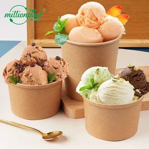 Brown Kraft Paper Ice Cream Bowl Leakproof Disposable Bowls Compostable for Food Service and Ice Cream - Ningbo Million Pack Co., Ltd. - China