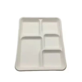 10 Inch 5 Compartment Sturdy Greaseproof Eco Bagasse Disposable Serving Paper Fast Food Tray Biodegradable - Anhui Herten Environmental Protection Products Co., Ltd. - China