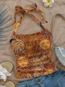 Sling Top Hot Summer Sexy Neck Tank Tops Casual Party Vacation Floral Short Front for Womens - Fushun Nxcaps Clothing Company Limited - China