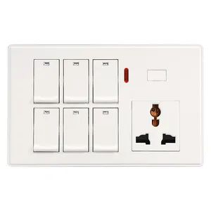 Fashion Design Big Plate Versatile 6 Gang Switch and 3 Pin Multi Function Electrical Wall Sockets with Fan Dimmer - Wenzhou Hunk Electric Technology Co., Ltd - China
