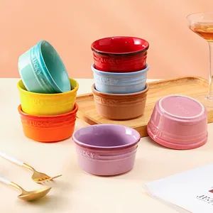 Custom Eco Friendly Colorful Ceramic Souffle Custard Cups and Ice Cream Bowls Porcelain Ramekin Set Modern Luxury - Chaozhou Jiayuehui Tableware Co., Ltd. - China