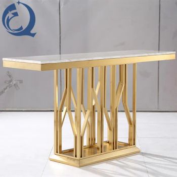 Design Light Luxury Style Living Room Porch Table White Marble Top with Gold Stainless Steel Base Tall Long Console Tables - Foshan Qiancheng Furniture CO.,LTD. - China