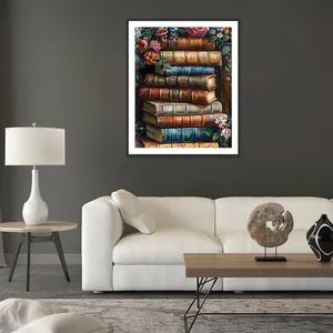 Still Life Painting Stack of Books with Flowers Paint by Numbers - Ningbo Hardwork Art & Craft Co., Ltd. - China