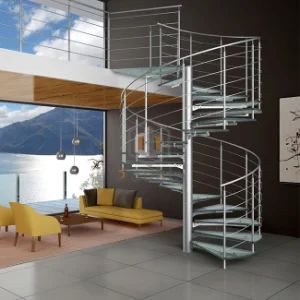 Stainless Steel Glass Spiral Staircase Metal White Stairs Usage Indoor Origin China Model NO. DB-S2006 HS Code - Double Building Materials Co., Ltd. - China