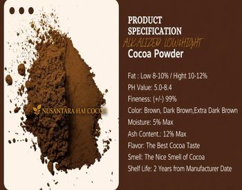 Indonesian Alkalized Cocoa Powder. Ph level 7.0-7.5, fat content 10-12%, moisture max 5%. Packaged in 25 kg kraft paper bag. Halal certified. Ready stock, CIF UAE available. - Nusantara Hai Cocoa - Indonesia