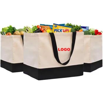 Fashionable Black Shopping Tote Bag Large Eco-Friendly Cotton Canvas Bags with Gusset and Pockets - GOOD IDEA PROMOTION LIMITED - China