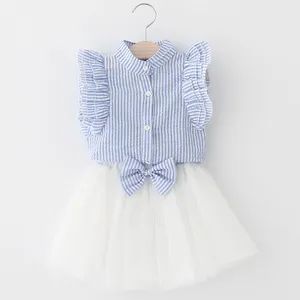 Summer Style Girls Clothing Sets Butterfly Sleeve Striped Girls Skirt - Quanzhou Bkd Kids Wear Co., Ltd. - China