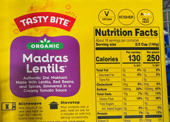 Tasty Bite Madras Lentils 285g Non-GMO & Gluten-Free Lentils, Red Beans & Spices in Tomato Sauce On Sale - Sosa Merchant Solutions - Austria