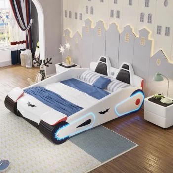 Bat Car Beds Bedroom Furniture The Man LED Light Child Race Car Bed Kids Beds with Music - Foshan Riyuehe Furniture Co., Ltd. - China