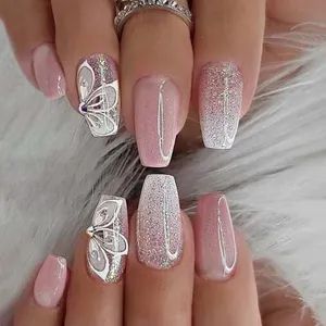 Pinkish Glitter French Sequins 24 PCS Ready Stock Wholesale ABS Press on Nails Artificial Fingernails Acrylic Candy Fake Nails - Cosson Industry & Trade Co., Ltd - China