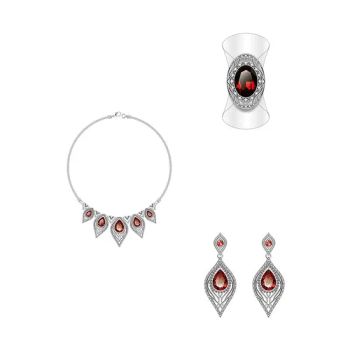 Mysterious Feather Silver Jewelry Set with Ruby Color Silver Shape Animals Style Fashion HS Code 71171900 Trademark - Dongguan New Bybon Hardware Jewelry Co., Ltd. - China