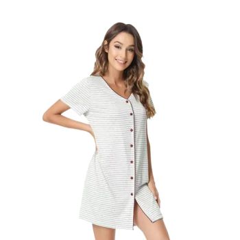 Striped Loungewear Custom Bamboo Cozy Night Dress Short Nightgowns Women's Sleepwear - Keenago Holdings Limited - China