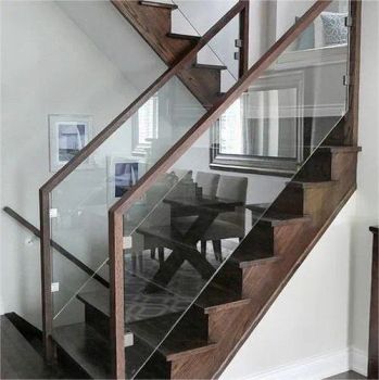 Indoor Straight Stairs Transparent Tempered Glass Railing Smooth Profile Open Space Feel-for Metal Steel Support - Double Building Materials Co., Ltd. - China