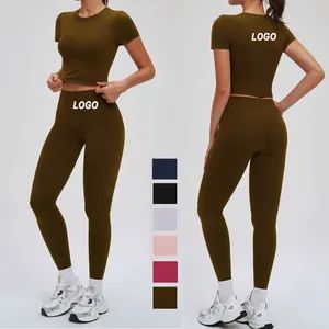 Womens Workout Sets Two Piece Fitness Yoga Top Matching High Waist Leggings Sets Gym Outfits Athletic Clothes - Guiping Kuayangjin Apparel Co., Ltd. - China
