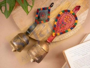 Golden Leather & Copper Bells, For Decoration Color Golden Usage/Application Decoration Country of Origin Made in India Size Varies as per handmade - Srjana - India