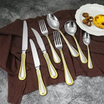 Golden Flower Edge Stainless Steel 4 Piece Dinner Knives Spoons Set - Jieyang Chuanxin Hardware Product Factory - China