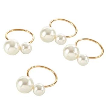 Gold Pearl Napkin Rings Silver Metal Napkin Holder for Dining Table Wedding - Ningbo Qucheng Commodity Co., Ltd. - China