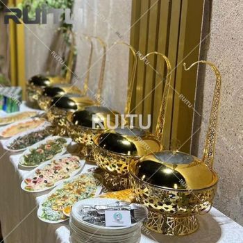 Other Hotel & Restaurant Supplies Gold Bain Marie Food Warmer Container Catering Serving Fuel Gel Chafing Dish Luxury Buffet Set Hanging Lid Chaffing Dishes - Guangzhou Ruitu Co., Ltd. - China