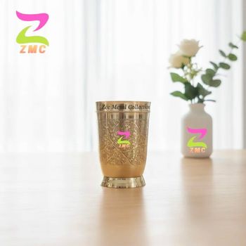 Brass Glass With Beautiful Engraving By Zee Metal Collection (3 Inch, 250mL) - Zee Metal Collection - India