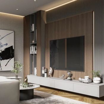 Luxury Wood MDF Sintered Stone Electric Modern TV Cabinet Fireplace TV Stand Modern with Fireplaces - Guangdong Planet Kitchen Cabinetry Co., Ltd. - China