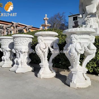White Carved Garden Design Vase Marble Stone Flowerpots - Zhengzhou Millie Arts & Crafts Co., Ltd. - China