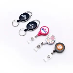 High Quality Custom Retractable Plastic Badge Holder Reel Customized Design Printed Logo Yoyo Alligator Clip Carabiner Key Chain Lanyard Mini Metal Pull ID Reel - Guangzhou Mangou Arts and Crafts Co., Ltd. - China