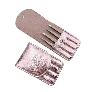 Make Your Own Logo Cosmetic Private Label Tweezer 4PCS Black Pink Gold Pointy Eyelash Eyebrow Tweezers Set with Pouch - Ningbo Ever Beauty Co., Ltd - China