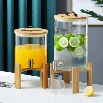 Glass Drink Juice Dispenser Water Beer Cold Drink Beverage Dispensers with Wooden Stand Lid Tap - Hebei Xingchen Glass Technology Co., Ltd. - China