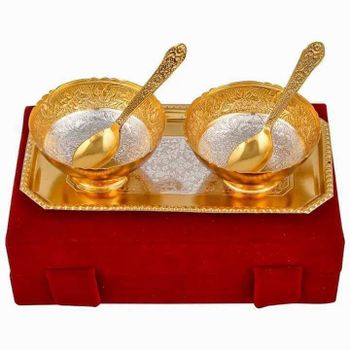 Brass Gift Items Bowl Set Color Red Material Brass Shape Rectangular Box Capacity 1-5 - AL Muqit Handicraft - India