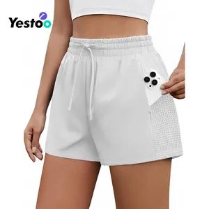 Womens Athletic Shorts High Waisted Running Shorts 2 in 1 Drawstring Quick Dry Gym Shorts with Zipper Pockets - Amoy Yestoo Apparel Co., Ltd. - China