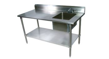 Hotel Working Tables with Sink Height 30" Color Silver Finishing Matt Sink Shape Bowl Brand Commercial Number Of Sinks - Sastha Kitchen Equipments - India