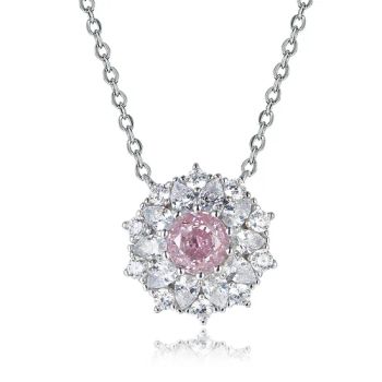 Fashion Jewelry Necklace Women CZ Pink Diamond Flower Pendant Necklaces - Guangzhou Leaye Jewelry Limited - China
