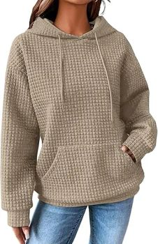 Womens Hoodies Casual Long Sleeve Drawstring Waffle Pullover Tops - Goldely Garment Import and Export Inc. - China