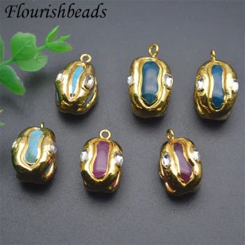 Gold Plated CZ Pave Long Oval Natural Stone Colorful Agate Charms Pendants - Guangzhou Lizhizhu Jewelry Co. Ltd - China