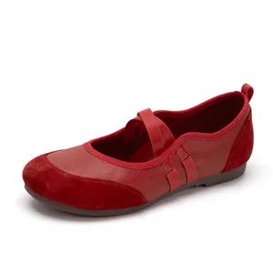 Custom Soft 100% Genuine Leather Cross Design Ballet Flats Shoes for Women Cross Mary Jane Walking Style Shoes Factory - Guangzhou Weirui Shoes Co., Ltd. - China
