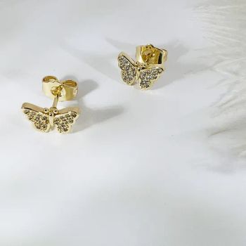 Copper Zircon Butterfly Stud Earrings Korean Butterfly Bow White Stone Gold Stud Earrings for Women - YU JING JEWELRY CO., LTD. - China